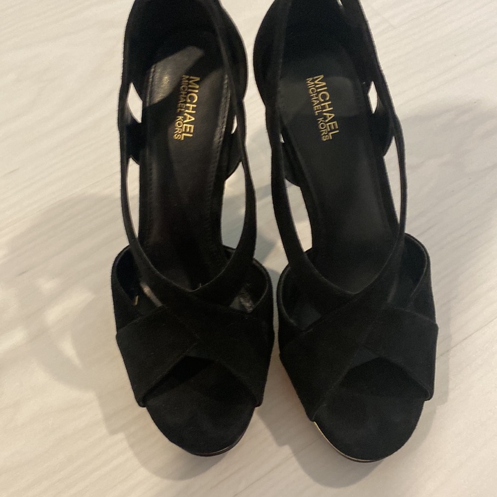 MK Black Gold Strap Ankle Evening Heels 7 - Picture 5 of 10